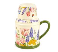 YORKING Ceramic Cup with Ceramic Lid Floral Hand-Painted Mug Chinese Hand-Painted Warm Pot Mug with Lid for Tea & Water Home Office Insulated Leakproof with Wooden Stopper Gift for Women (#02)