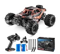 YORKING Fast 1:16 RC Truck with Alloy Shell - 4WD Off-Road Monster Car with 2.4GHz Remote Control, Max Speed 22MPH, Dual 20+ Min Batteries - 4-Wheel Suspension - Gift for Boys Age 14+ (Black&Orange)