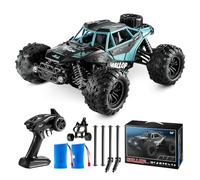 YORKING Fast 1:16 RC Truck with Alloy Shell - 4WD Off-Road Monster Car with 2.4GHz Remote Control, Max Speed 22MPH, Dual 20+ Min Batteries - 4-Wheel Suspension - Gift for Boys Age 14+ (Black&Blue)