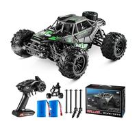 YORKING Fast 1:16 RC Truck with Alloy Shell - 4WD Off-Road Monster Car with 2.4GHz Remote Control, Max Speed 22MPH, Dual 20+ Min Batteries - 4-Wheel Suspension - Gift for Boys Age 14+ (Black&Green)