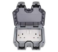 YORKING Outdoor Double Gang Twin Switched Socket, IP66 Waterproof, 13A, Grey, ABS Material, Plug-In, Socket, Electrical Outlet
