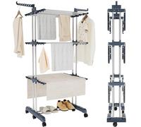 YORKING Upgrade 4 Tier Clothes Drying Rack, Indoor Folding Clothes Airer 18M Drying Space Laundry Rack Hanger With 6 Casters, Large Clothes Dryer Folds Flat For Easy Storage