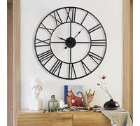 YORKING Vintage Large Wall Clock 60CM Vintage Black Round Metal Silent | Wall Clock Non ticking Battery Operated Clock Skeleton Roman Numerals Hanging Clock for Living Room Bedroom Kitchen