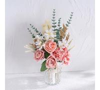 Yorkmills Artificial Pink Flowers with Vase, Faux Rose FLowers in Vase | Realistic Pink Fake Hydrangea FLowers with Vase for Home Spring Decor Indoor Decoration Coffee Table Centerpiece