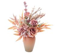 Yorkmills Artificial Roses with Vase, Silk Fake Hydrangea, Autumn Flowers Bouquets Fall Flower Arrangment Spring Autumn Decor Suitable for Home, Office Table Centerpieces Decorations