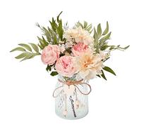 Yorkmills Fake Flowers with Vase, Pink Silk Roses Artificial Flowers in Vase Silk Flowers Arrangement with Vase Suitable for Home Spring Decor Office Decoration, Dining Table Centerpiece