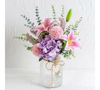 Yorkmills Faux Flowers with Vase, Artificial Silk Flowers in Vase, Fake Pink Lilyand Dandelion Arrangement for Home Spring Decor Autumn Centerpiece Decorations