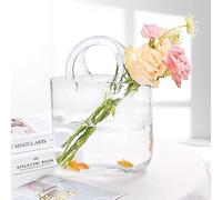 Yorkmills Glass Purse Vase for Flowers, Spring Decor, Clear Centerpiece, Handbag Vase for Table, Small Fish Bowl Flower Vase, Modern Home Decor