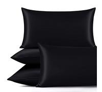 Yorkshire Bedding Black Satin Pillow Cases 4 Pack for Hair and Skin Standard Size Satin Pillowcases with Envelope Closure (50x75cm)