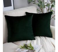 YORKSHIRE BEDDING Christmas Cushion Covers 45 x 45 (Pack of 2) - Velvet Square Throw Pillow Cases - Decorative Soft Cushion Cover for Sofa Couch with Invisible Zipper (Dark Green, 18 x 18 Inch)