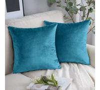 YORKSHIRE BEDDING Cushion Covers 45 x 45 (Pack of 2) - Velvet Square Throw Pillow Cases - Decorative Soft Cushion Cover for Sofa Couch Bedroom with Invisible Zipper (Teal, 18 x 18 Inch (Plain))