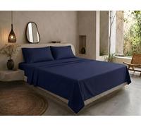 Yorkshire Bedding Flat Sheets Double 100% Egyptian Cotton Bed Sheet 200 Thread Count Breathable and Fade Resistant Hotel Quality Navy Sheets (225 cm x 275 cm)