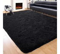 Yorkshire Bedding Fluffy Shaggy Rugs Living Room Bedroom 120x170cm Black | Machine washable 30C, non slip backing, 450 GSM non shedding plush pile. Medium area rug for lounge, kids room and study
