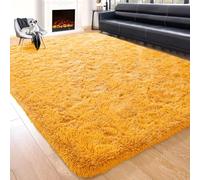 Yorkshire Bedding Fluffy Shaggy Rugs Living Room Bedroom 140x200cm Ochre | Machine washable 30C, non slip backing, 450 GSM non shedding plush pile. Large area rug for lounge, dining room and study