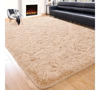 Yorkshire Bedding Fluffy Shaggy Rugs Living Room Bedroom 200x290cm Beige | Machine washable 30C, non slip backing, 450 GSM non shedding plush pile. Extra large area rug for lounge and dining room