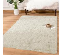 Yorkshire Bedding Fluffy Shaggy Rugs Living Room Bedroom 80x150cm Cream | Machine washable 30C, non slip backing, 450 GSM non shedding plush pile. Small runner rug for bedside, hallway and kitchen