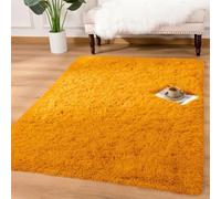 Yorkshire Bedding Fluffy Shaggy Rugs Living Room Bedroom 80x150cm Ochre | Machine washable 30C, non slip backing, 450 GSM non shedding plush pile. Small runner rug for bedside, hallway and kitchen