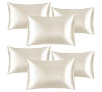 Yorkshire Bedding Ivory Pillow Cases 6 Pack- Luxury Satin Pillowcases with Envelope Closure, Soft as Silk Pillowcase for Hair and Skin Standard Size Hypoallergenic Pillow Covers (50x75cm)