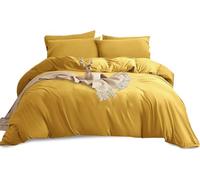 Yorkshire Bedding King Size Duvet Cover Sets Soft Breathable Brushed Microfibre Plain Duvet Cover with Pillow cases Button Closure Quilt Cover Bed Set Ochre