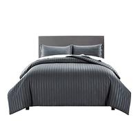 Yorkshire Bedding King Size Duvet Cover Sets Stripes Satin Hotel Quality Bedding Set with Pillowcases Soft Microfiber Duvet Covers (Charcoal 230x220 Cm)