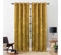 Yorkshire Bedding Ochre 46x54 Curtains for Bedroom - Super Soft Crushed Velvet Thermal Insulated Curtains for Living Room - Eyelet Curtain with 2 Tie Backs (116cm x 137cm)