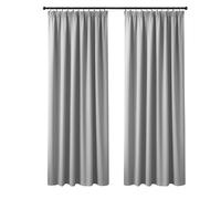 Yorkshire Bedding Pencil Pleat Blackout Curtains for Bedroom 66x72 Inch Drop Thermal Insulated Super Soft Kitchen Light Grey Curtains with 2 Panels