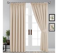Yorkshire Bedding Pencil Pleat Blackout Curtains for Bedroom 66x72 Noise Reducing Tape Top Thermal Insulated Cream Curtains Super Soft Window Treatment 2 Panels + 2 Tie Backs