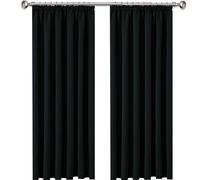 Yorkshire Bedding Pencil Pleats Blackout Curtains 90x90 Noise Reducing Tape Top Thermal Insulated Sunlight Blocker Black Curtains for Bedroom Window Treatment 2 Panels + 2 Tie Backs
