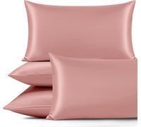 Yorkshire Bedding Satin Pillow Cases 4 Pack - Luxurious Pink Pillowcases for Hair and Skin Standard Size with Envelope Closure Hypoallergenic 50 x 75 cm