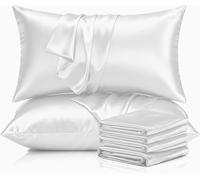 Yorkshire Bedding Satin White Pillow Cases 6 Pack - Silky Soft Pillowcases for Hair and Skin Care with Envelope Closure, Standard Size (50 x 75 cm) Pillow Covers