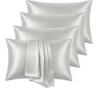 Yorkshire Bedding Silver Pillow Cases 8 Pack- Luxury Satin Pillowcases with Envelope Closure, Hotel Quality Pillowcase for Hair and Skin Standard Size Satin Silk Pillowcase (50x75cm)
