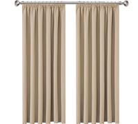 Yorkshire Bedding Thermal Blackout Curtain 66 x 54 Pencil Pleat Noise Reducing Tape Top Insulated, Sunlight Blocker, Dark and Plain Cream Curtains with 2 Tie Backs (167 x 137 cm)