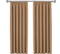 Yorkshire Bedding Thermal Blackout Curtain 90 x 90 Noise Reducing Tape Top Insulated, Sunlight Blocker, Dark and Plain Beige Curtains for Bedroom Decor + 2 Tie Backs (228 x 228 cm)