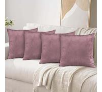 YORKSHIRE BEDDING Velvet Cushions with Covers Included 45 x 45 Stripe Cushion Covers with Invisible Zipper Cushion Inserts for Sofa Bedroom Car 18 x 18 Inch (4 x Cushions with Inners, Pink)