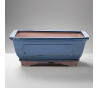 Yorkshire Bonsai 18Cm Glazed Bonsai Pot Rectangle 18Cm X 15Cm X 6Cm Blue