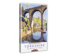 Yorkshire Bridge British Railways Vintage Travel Canvas Poster Bedroom Decor Landscape Office Room Decor Gift 12x18inch(30x45cm)