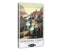 Yorkshire Coast British Railways Vintage Illustration, Travel Canvas Poster Bedroom Decor Landscape Office Room Decor Gift 12x18inch(30x45cm)