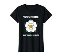 Yorkshire God's Own County White Rose Design Value Graphic T-Shirt, Women, Black, L