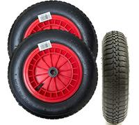Yorkshire Homeware 14" Pneumatic 3.50-8 Wheelbarrow Wheel Pneumatic Sack Truck Trolley Wheel Puncture Proof Tyre Complete for Garden Trolley Barrow Trailer Truck Red & Black (2)