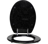 Yorkshire Homeware 18" Universal Soft Close Toilet Seat with Hinges | Oval Black MDF Glitter Coating