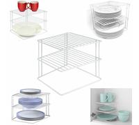 YORKSHIRE HOMEWARE 3 Tier Corner Kitchen Plate Rack | Kitchen Plate Bowl Rack Stand Holder | Tidy Cupboard Shelf Racking Stand | Space Saver Storage Organiser, H19 x W25 x D25cm (White)