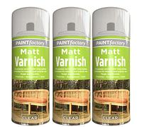 YORKSHIRE HOMEWARE All Purpose Clear Gloss Varnish Matt Professional Spray For Furniture, Metal, Wood, Plastic, Glass and more Aerosol Exterior Interior Spray Paint Can 250ml (Pack Of 3)