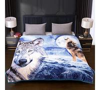 Yorkshire Homeware Animal Pattern Luxury 3D Faux Fur Throws Blankets For Sofa Bed Blankets Double King Size (Wolf Moonlight, King 200 x 240cm)