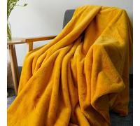 YORKSHIRE HOMEWARE Faux Rabbit Fur Throws Flannel Fleece Super Soft Throw Warm Cozy Travel Throw Plush & Lightweight Reversable Blanket 150cm x 200cm (Sunshine)