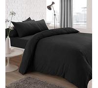 Yorkshire Homeware Jersey Melange Plain Dyed Duvet Cover Soft Cosy Easy Care Non Iron Plain Yarn Dyed Quilt Bedding with Pillowcases (Black, Single)