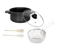 Yorkshire Homeware Non Stick 24cm Stick Chip Pan Set | 5 PCs Chip Pan Kitchen Deep Fat Frying | Chrome Mesh Basket with Glass Lid | Two Cool Touch Easy Carry Handles | Fat Fryer Cooking Pot, Black