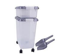 YORKSHIRE HOMEWARE Pet Food Storage Container Combo with Two Measuring Scoops Small and Large 3 Piece Airtight Food Dispenser Clear Plastic Dry Feed Container Ideal for Pet, Dog, Cats Food Grey