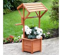 YORKSHIRE HOMEWARE Wishing Well Planter | Free Standing Planter with Hanging Bucket | Outdoor Display Flower Ornament | Lawn Porch Decor Wooden Design | Decorative Garden Flowers Display Ornament