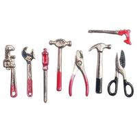 Yorkshire Miniatures 8 Miniature Tools Set, Metal, 30mm, 1:12 Scale, Spanner Hammer Screwdriver