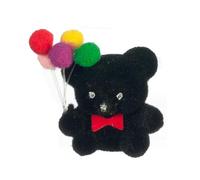Yorkshire Miniatures Black Flocked Teddy Bear with Balloons, Dolls House Miniature, 1:12 Scale, 30mm